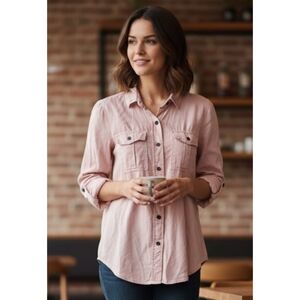 Knox Rose Lyocell Long Sleeeve Button Down Top Pink Size S